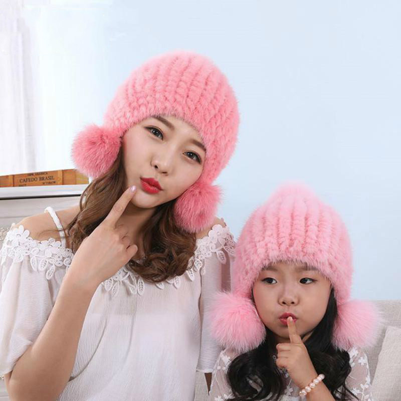 

Autumn winter Mink Cloth Ladies and Children In Fur Female Hat of Leather Father-Son Hot Section