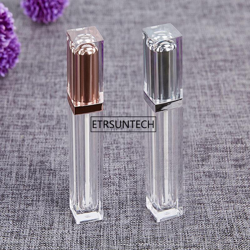 

100pcs 5ml Square Lip Glaze Tube Empty Bottle DIY High Class New Pattern Silver Gold Cap F2355