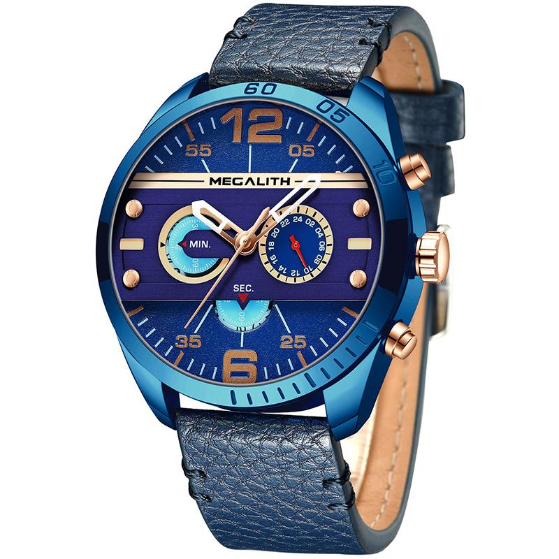 

MEGALITH 19 Men Watches Hot gym Watches Wristwatches Cool Waterproof Blue Sport Leather Quartz Male Clock Reloj Hombre, Leather black