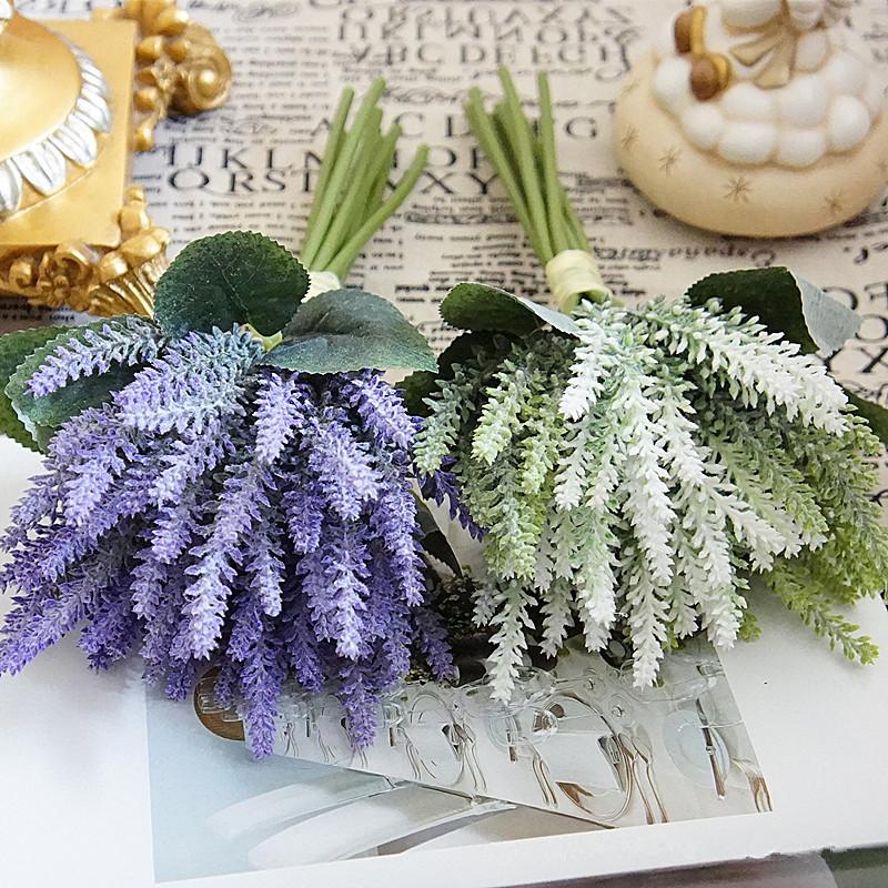 

Flone Artificial Lavender Flower Simulation Lavender Bouquet Fake Plastic Flowers Wedding Home Party Decor Accessories Flores, White