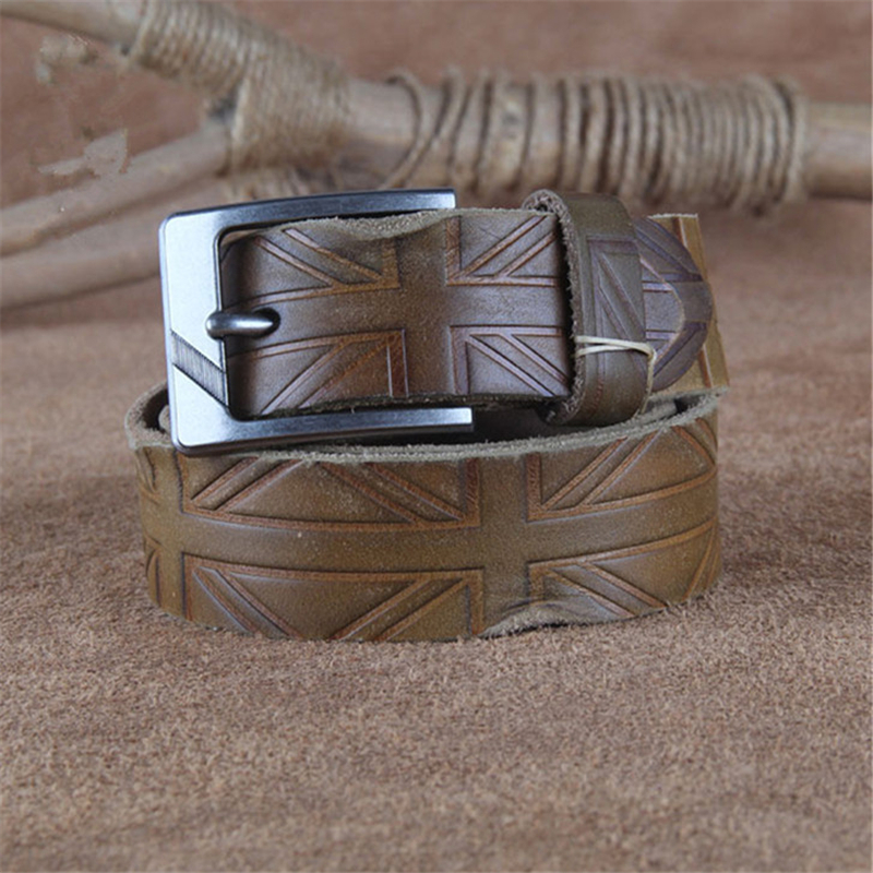 

United Kingdom Luxury Flag Men of the Vintage Cow Courage Screen Belt Ceinture Cinon Hombre Homme UASH, Black