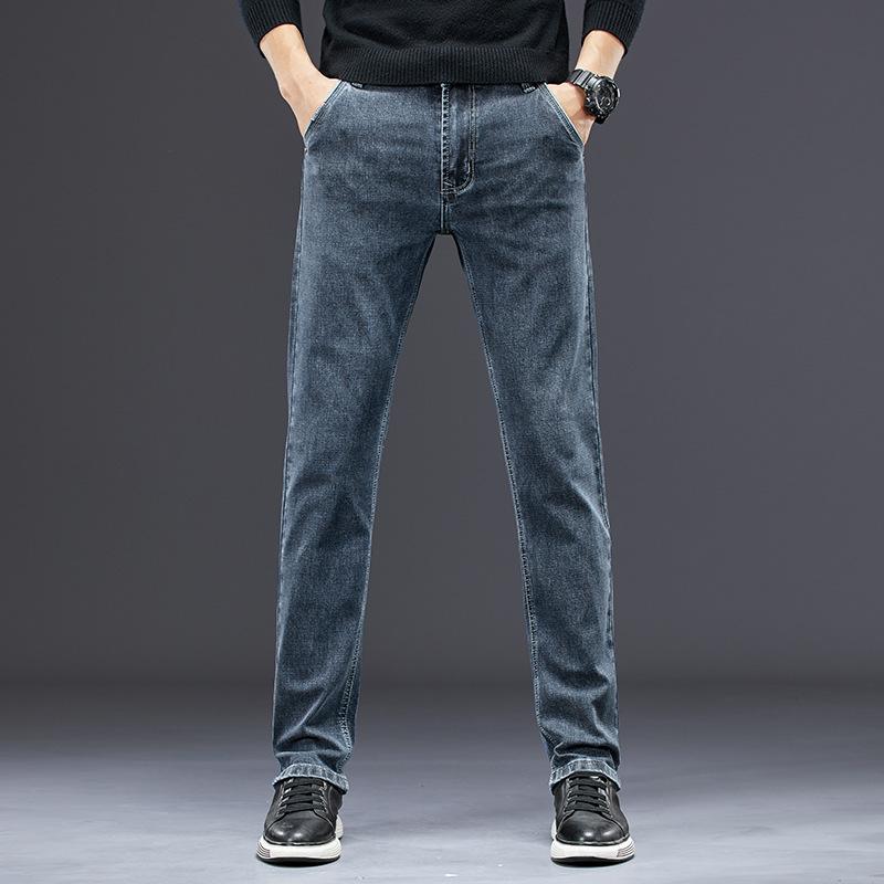 

Autumn Winter Newly Fashion Men Jeans Retro Blue Elastic Casual Smart Denim Pants Straight Fit Vintage Designer Cotton Trousers
