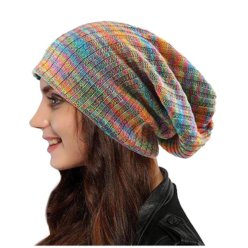 

Fashion Unisex Mixed Color Pile Cap Keep Warm Winter Hat Knitted Woolen Skullies Outdoor Warmth Couple Beanies sombrero 1120