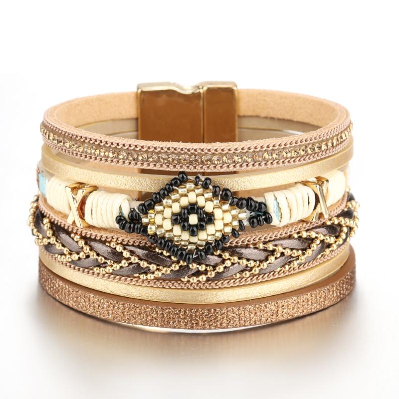 

Leather Bracelet Women Fashion Evil Eye Charm Wide Wrap Bracelet Bohemian Ladies Party Gift Jewelry Wholesale