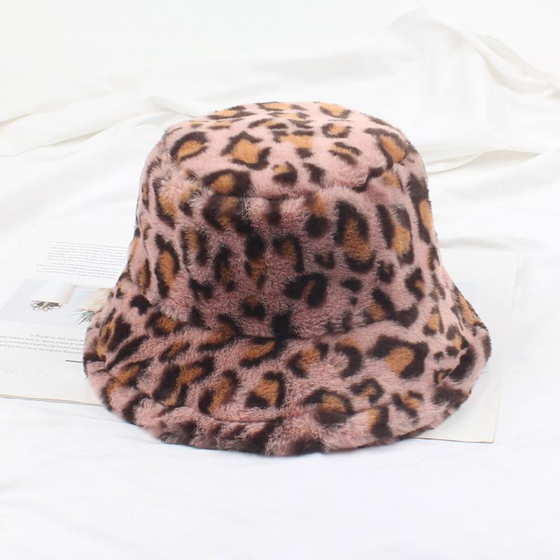 

Winter Women Bucket Hat Vintage Faux Fur Hats Leopard Print Fluffy Fisherman Cap Warm Fuzzy Caps, Khaki