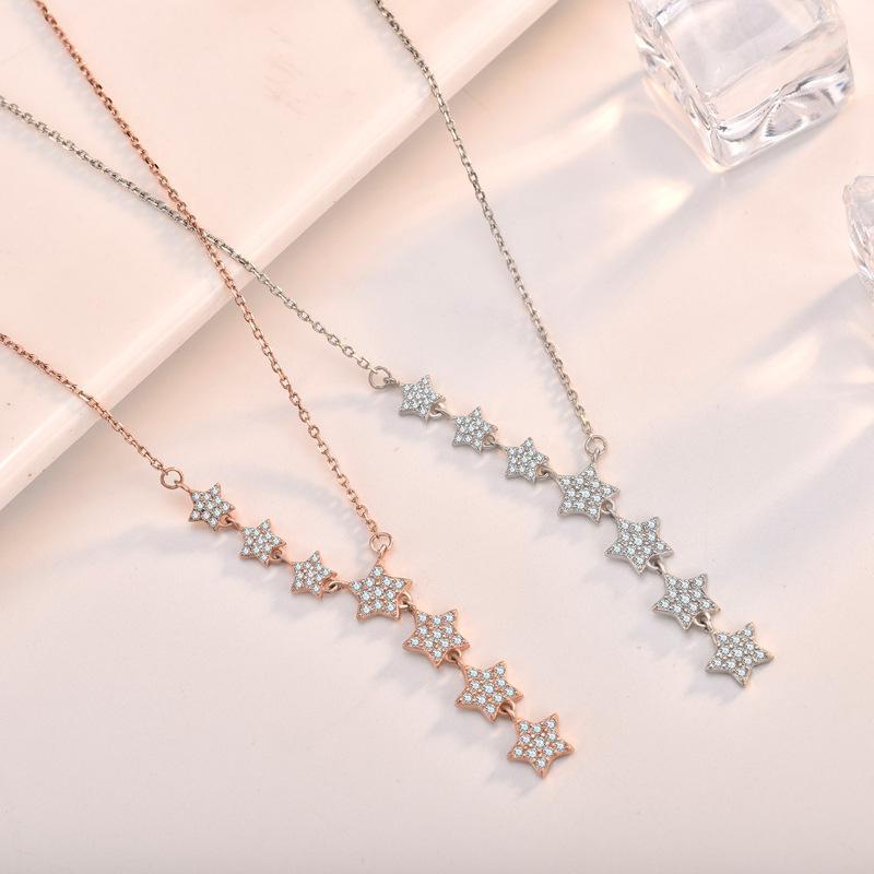 

Hemiston 925 Streling Silver A string of star Charm Necklace with Zircon,Brand New Fashion Jewelry Link Chain For Women Men1