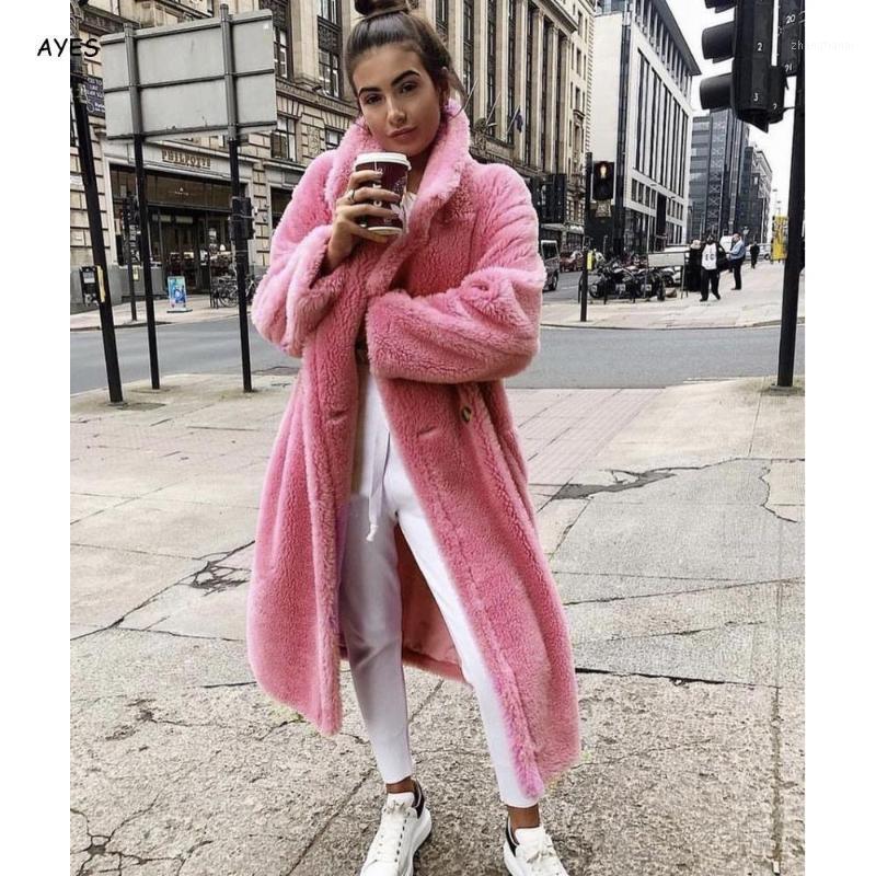 

Pink Long Fur Jacket Coat Women Winter 2020 Street Oversized Lambswool Fur Coats Thick Teddy Female Overcoat Elegant Outerwear1, Khaki