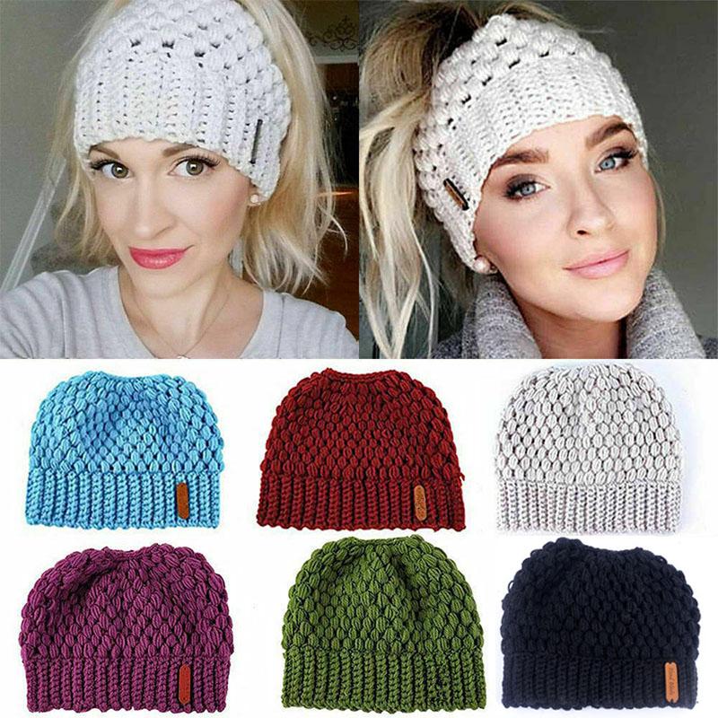 

Warm Stretch High Cap Womens Messy Knit Winter Beanie Hat Soft, Black