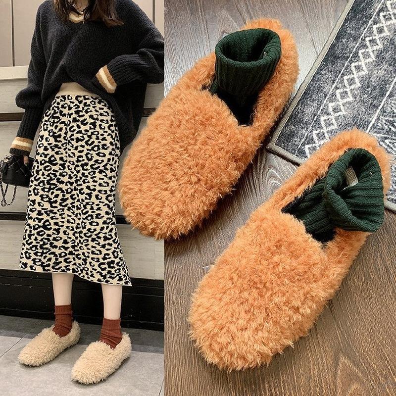 

Winter warm women's boots lamb edamame and beanie shoes new flat-bottomed lazy hairy shoes for women with a pedal boots women, Green