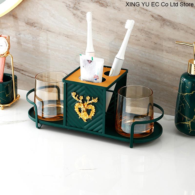 

European-style Metal Iron Storage Rack Mouthwash Cup Set Household Drain Storage Ornaments Bathroom Decoration Accessories