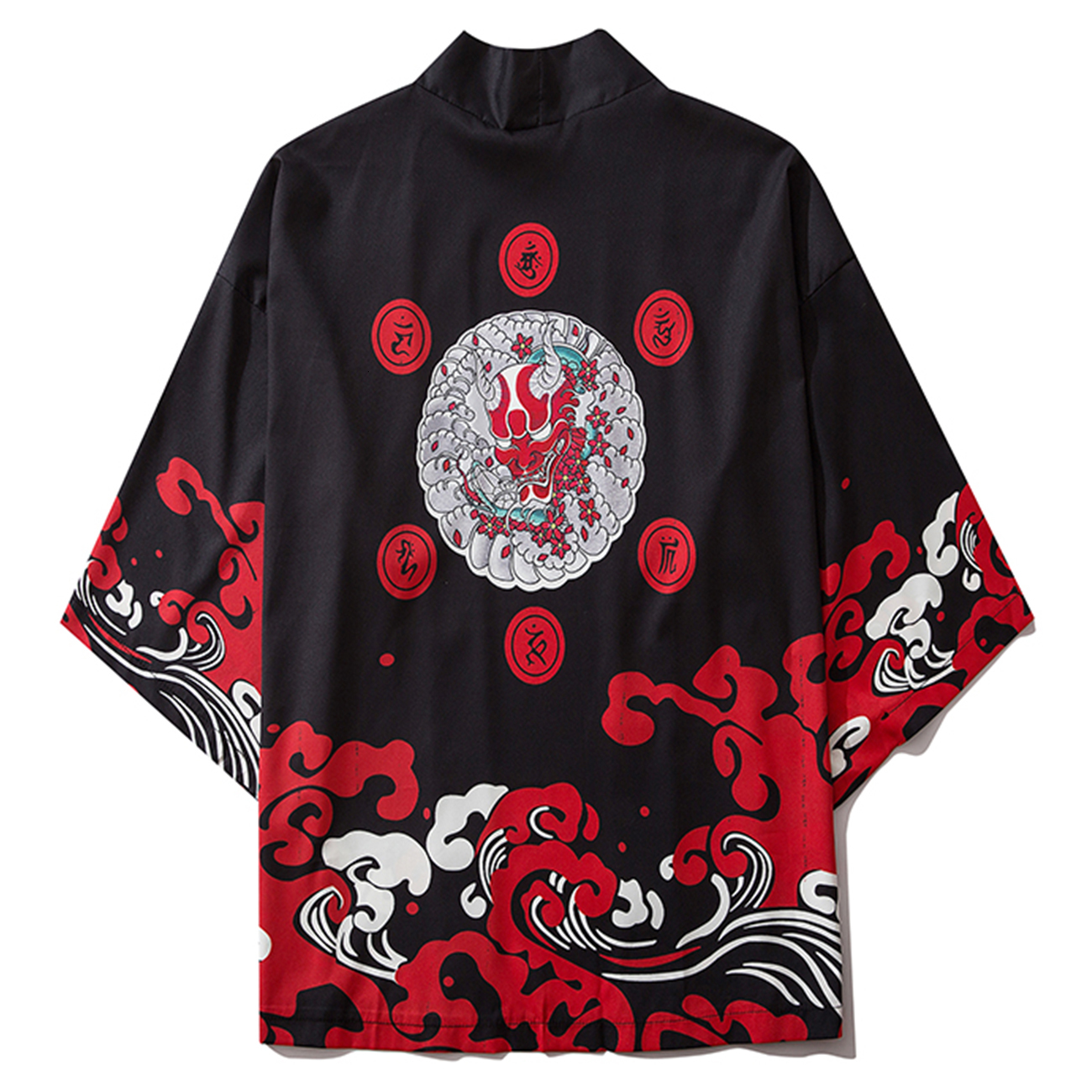 

2021 New Japanese Kimono Jacket Ghost Men Waves Printed Front Open Coats Summer Harajuku Japan Streetwear Loose Shirts Thin Clothing Jbzo, White
