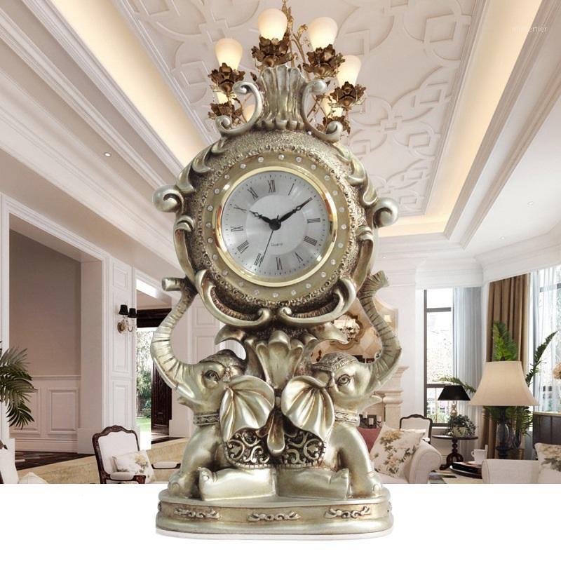 

Desk & Table Clocks European Retro Elephant Clock Creative Living Room Decoration Bedroom Mute Watch Fashion Home Crafts1