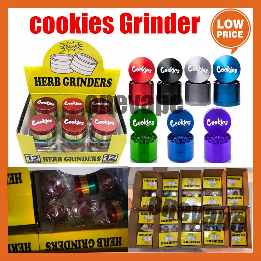 

Cookies Grinder 40mm 4 Layers Metal Tobacco with Box packaging bag smoking accessories SF Califries California Zinc alloy Herb pk backwoods runtz