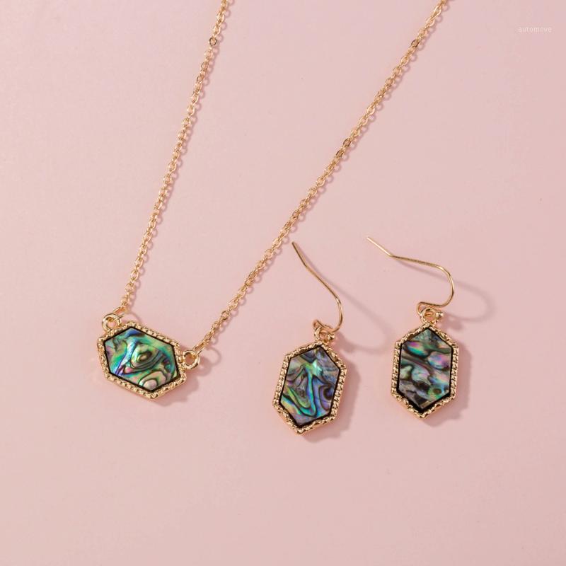 

Necklace Earrings Jewelry Set Resin Colorful Abalone Shell Earings Brand Hexagon Dangle Earrings Wedding Party1, As pic