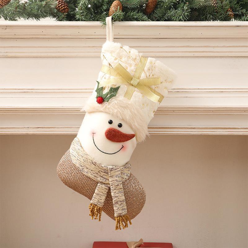

Nordic Style White Christmas 3D Santa Snowman Stocking Christmas Decorations Children Holiday Gift Sack MDJ9981