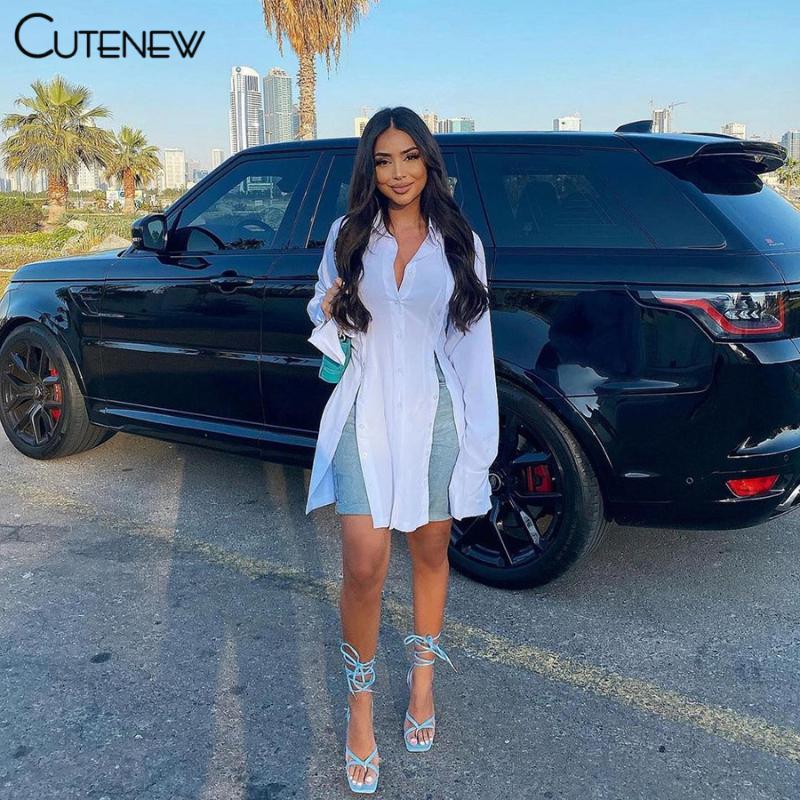 

Casual Dresses Cute Fashion Turndown Collar Long Sleeve Single Breasted Shirt Dress Women Summer Solid White College Style Lady, Black;gray