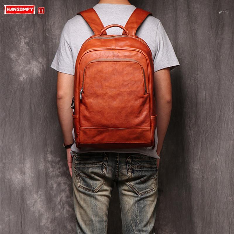 

New Men's Backpack Head Layer Cowhide vintage Leather men Travel Backpacks laptop bag male Casual Computer Fashion School Bags1