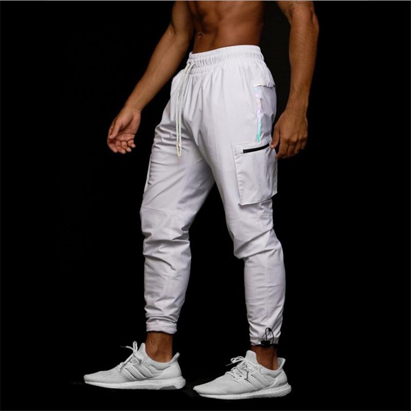 

Casual Joggers Pants Men Reflective waterproof Sweatpants Gym Fitness Bodybuilding Trousers Male Autumn Sport WorkoutTrack Pants, White