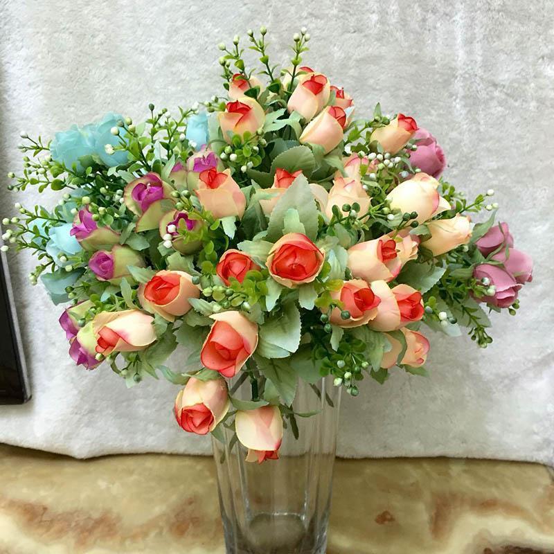 

10 heads/1 bundle Silk Artificial Flowers Silk Roses Wedding Bride Holding Fake Flowers Bouquet for Home Garden Decoration1, Blue