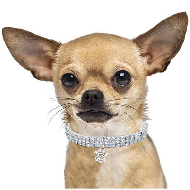 

Mini Pet Dog Bling Chocker Collars Fancy Dogs Footprint Rhinestone Necklace Durable Belts Alloy Crystal Solid 3 Colors 20Jan14