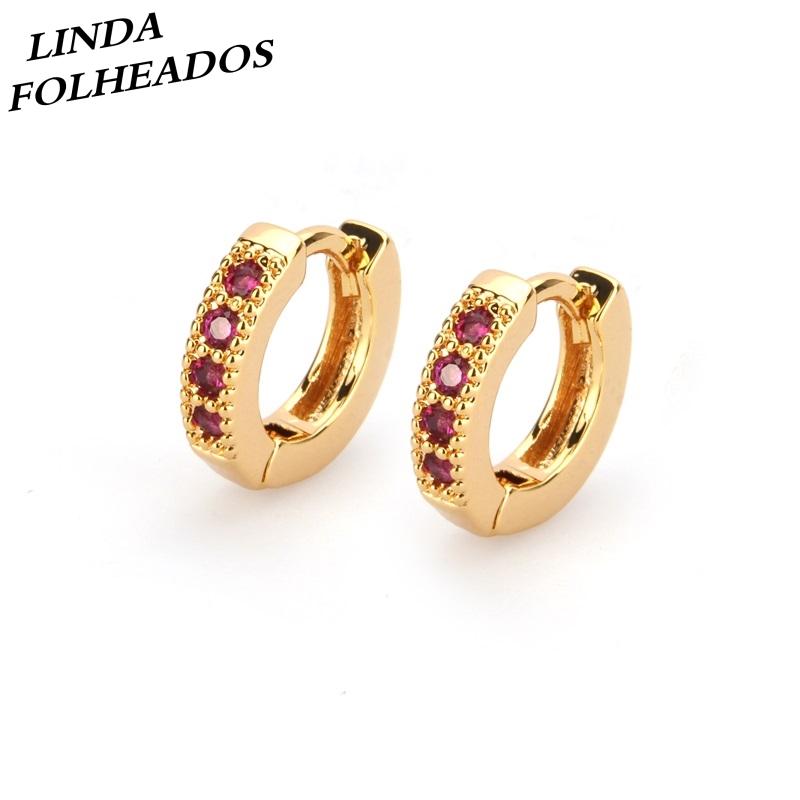

New Arrival Gold Copper Cubic Zirconia Multi Colors Brincos for Women Gift Bridal Wedding Simple Hoop Earrings Anniversary