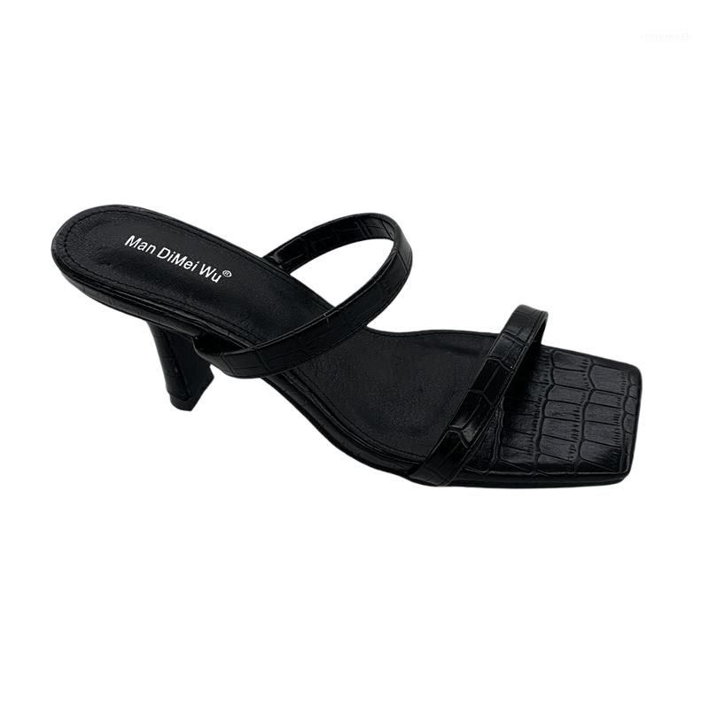 

Womens Slippers Low Heel Women Sandals 2020 Black Slippers Summer Casual High Heeled Sandals Ladies Square Toe1