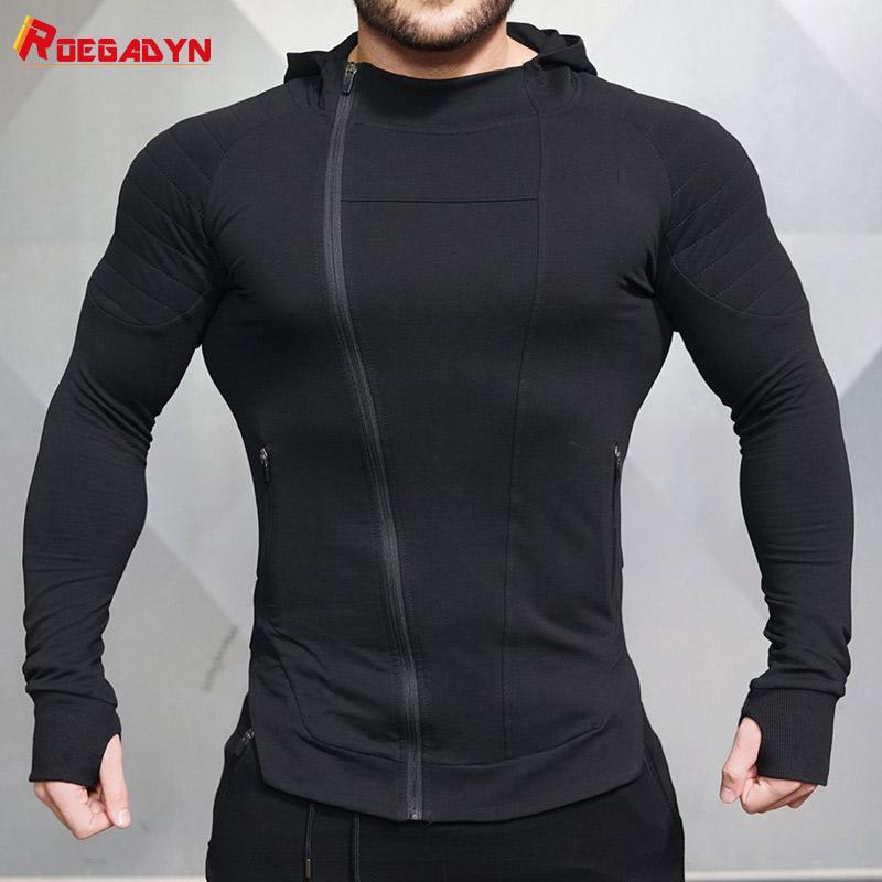 

ROEGADYN Man Jacket Fitness Jacket With Zipper Trainning Gym Sports Long Sleeve Running Men Hoodie Tracksuit Bodybuilding, Black