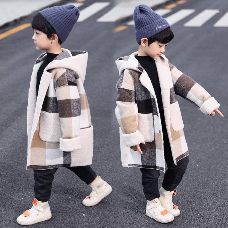 

Handsome Children Boys Hooded Jackets Coat 2020 New Autumn Winter Plaid Outerwear 2 Colors Baby Boy Coats For 2T-13 Yrs Wear1, 002
