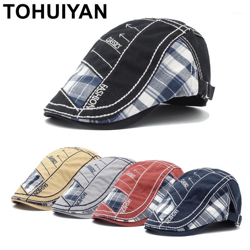 

Sboy Hats TOHUIYAN Classic Cap Men Women Cotton Flat Peaked Caps Ducibill Visor Baker Boy Bone Boina Gorras Planas Casquette Hats1, Black