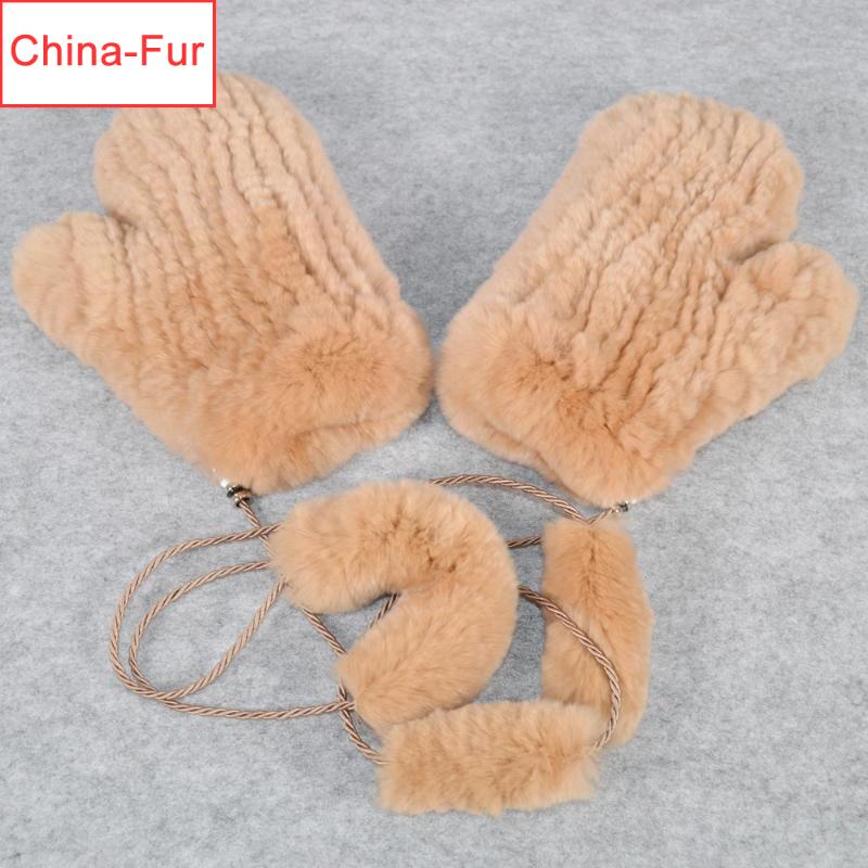 

Women 100% Genuine Knitted Rex Fur Mittens Winter Girls Lovely Warm Soft Real Rex Fur Gloves Knit Real Gloves