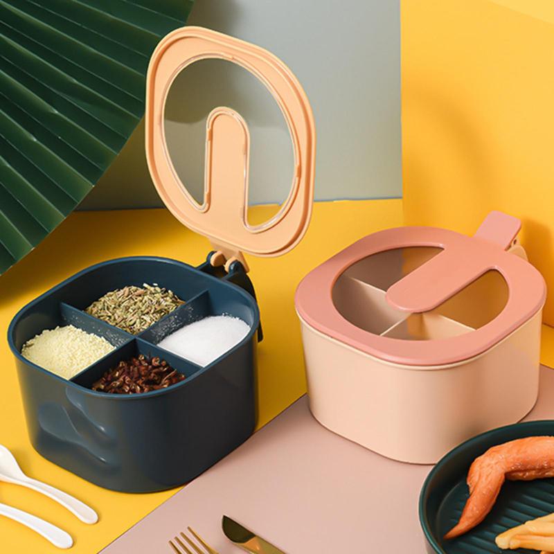

4 Grids Kitchen Seasoning Storage Container Box Condiment Spice Holder with Lid Bulk Boxes