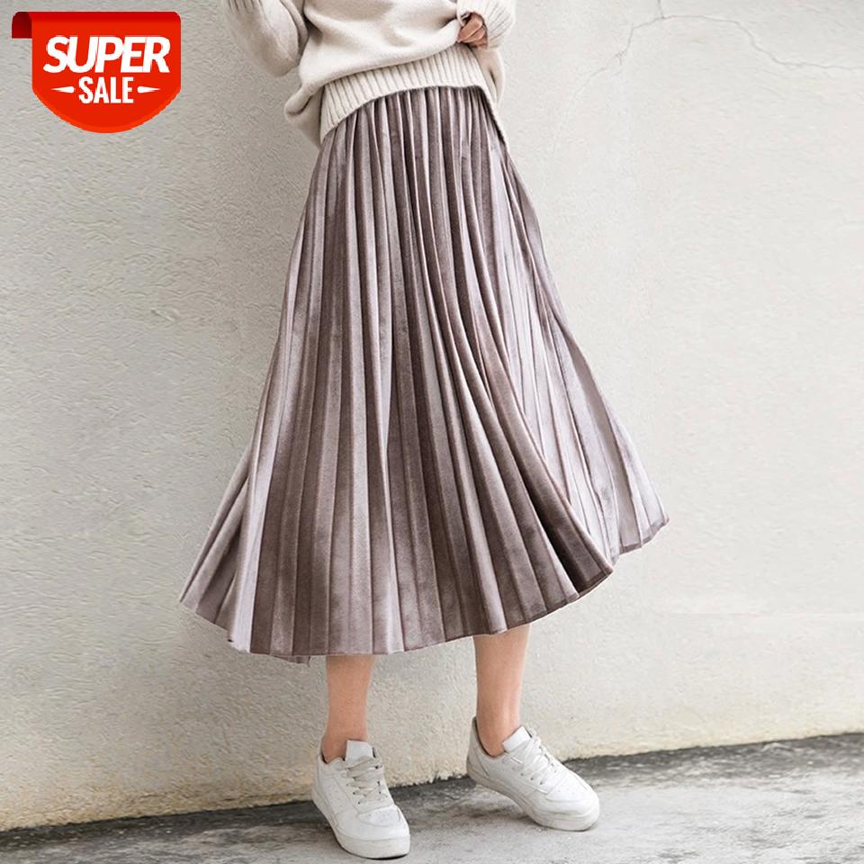 

Spring 2020 Women Long Metallic Silver Maxi Pleated Skirt Midi Skirt High Waist Elascity Casual Party #hb1R, White;black