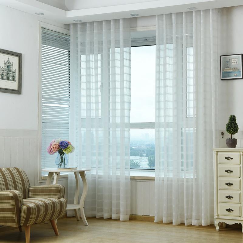 

Modern Solid White Plaid Sheer Curtains for Living Room Window Treatments Tulle Curtains for Bedroom Cotton Linen Voile Drapes, Tulle 1 piece