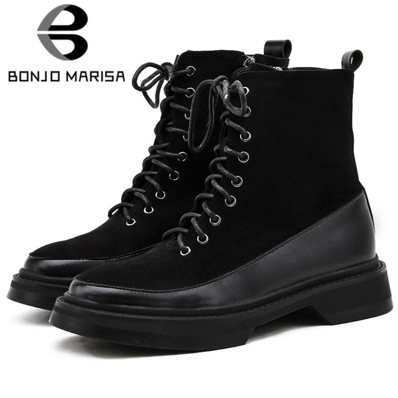 

BONJOMARISA New Chic Winter Shoes Boots Women Shoelaces Leisure Fashion Footwear Autumn Wearable Work Ankle Booties, Black