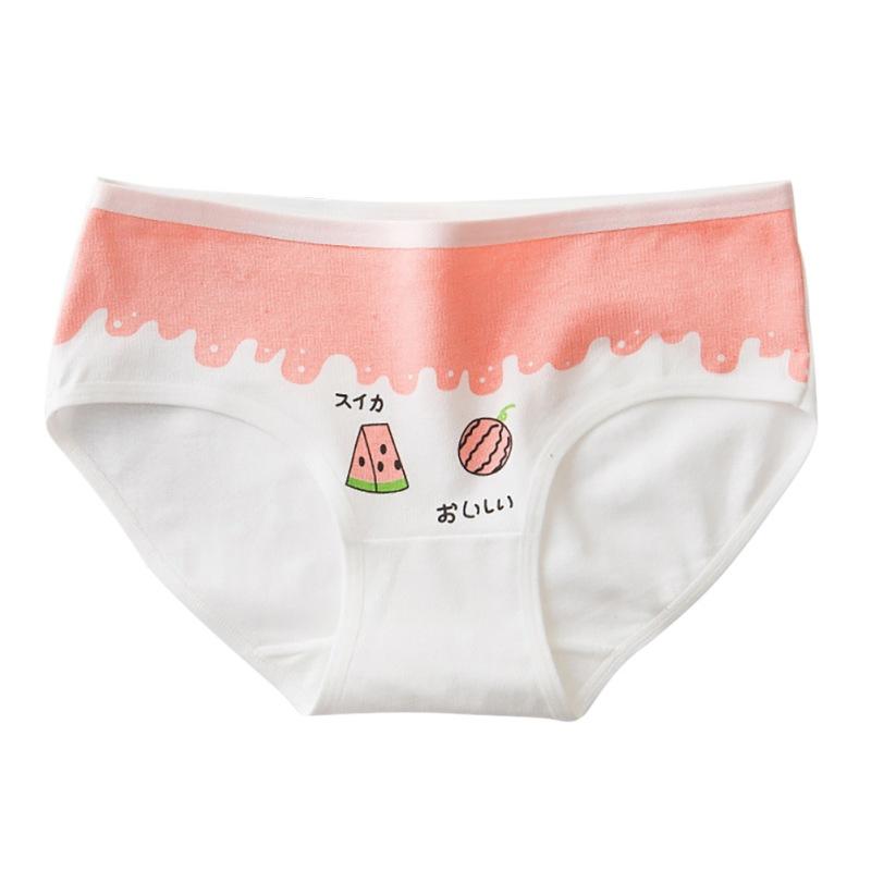 

Women Panties Japanese Style Cartoon Printed Plaid Cotton Briefs Fashion Comfortable Mid Waist Seamless Panties For Women