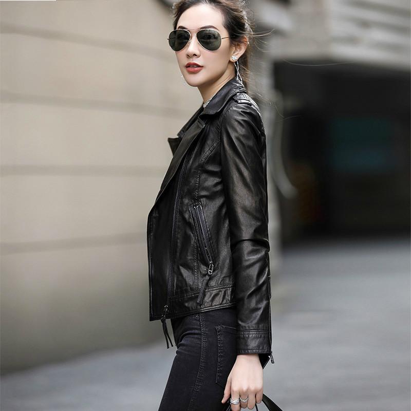 

Leather Jacket Women 2020 Sheepskin Genuine Leather Jacket Motorcycle Real Plus Size Chaqueta Mujer OT1703 YY621, Black feng shang