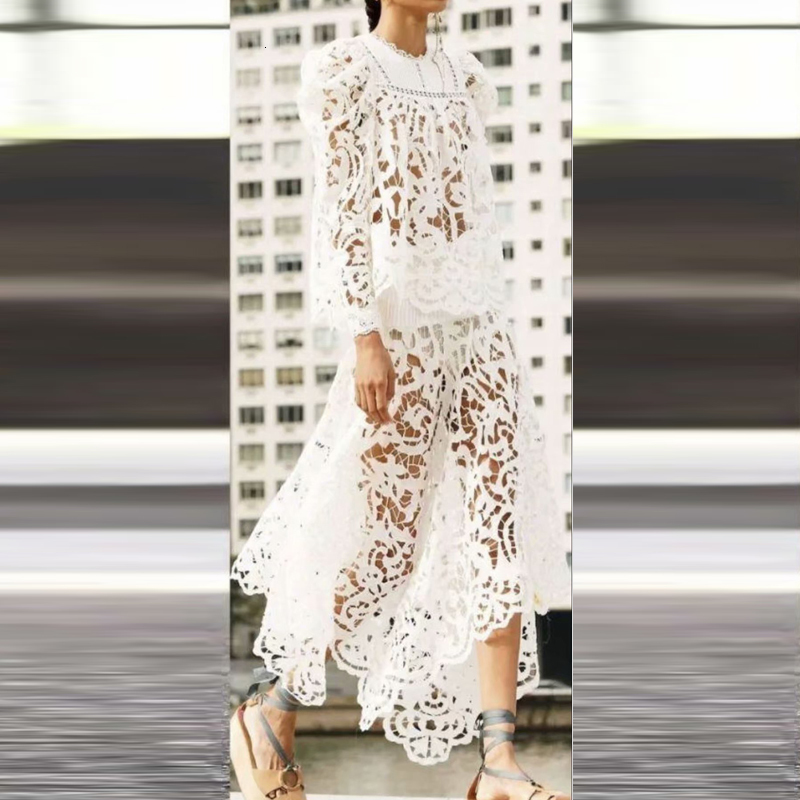

Spring Track New Sexy Hollow Flower Soluble in Water Long Sleeveless Blouse Fine 9uyh, White
