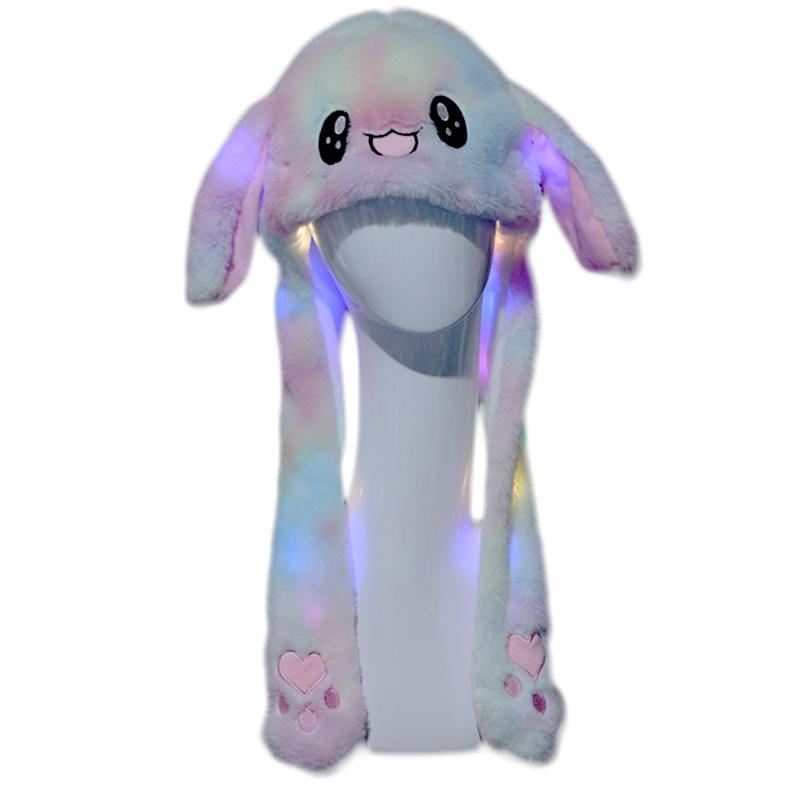 

LED Glowing Colorful Plush Animal Hat Moving Ears Cosplay Party Cap R7RF, White
