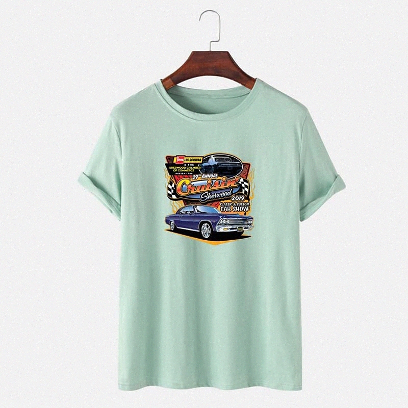 Men's T shirt Hot Stamping Graphic Prints Car Crew Neck Street Casual Print Short Sleeve Tops Cotton Basic Fashion Big and Tall Green Blue W