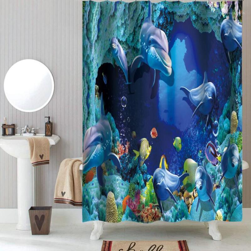 

New 3d Blue Undersea World Print Shower Curtains Waterproof Polyester Fabric Bathroom Curtain Toilet Partition Wall Decor ZC1051