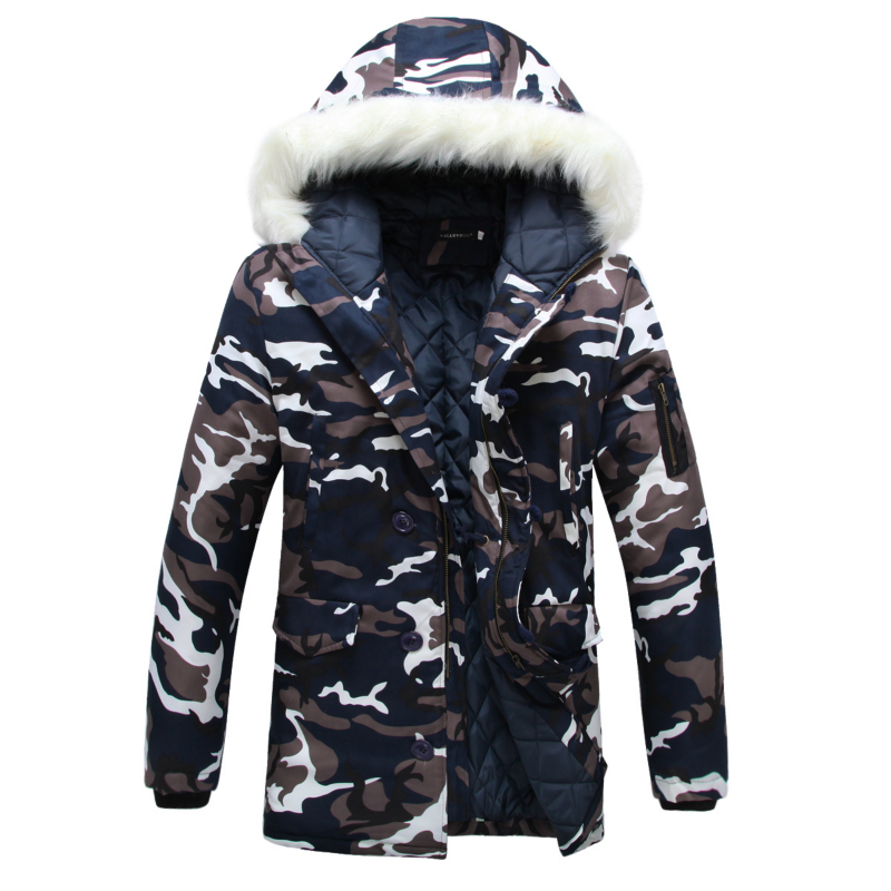 

2021 New Winter in Male Hoodie Parka Heavy Windproof Warm Medium-long Jacket 6f3c, Black white.