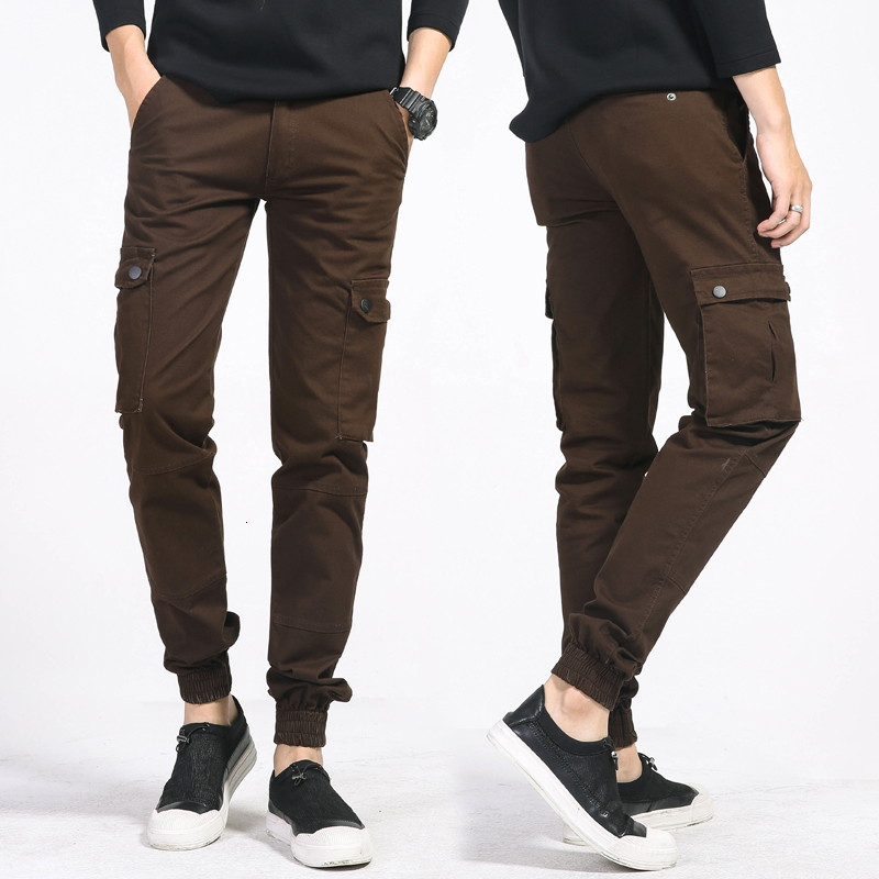 

2021 Men's Thin New Cargo Black Elastic Pants Spring Green Army BPWO
