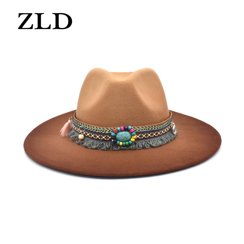 

Wide Brim Hats ZLD Autumn Winter Vintage Women Fedoras Hat Fashion National Style Men Big Casual Ladies Elegant Jazz Cap