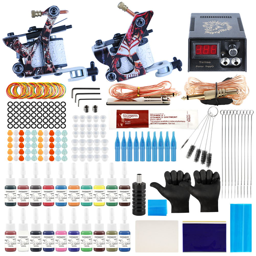 

Sophine01 Tattoo Guns Kits Kit 2 Machines Gun 4\6\20pc Ink Power Supply Grips Body Art Tools Complete Set Accessories Supplies