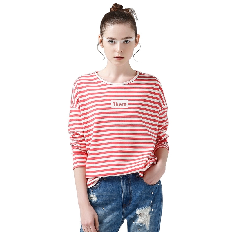 

Toyouth Fashion Letter Printed Long Sleeve T Shirt Women Autumn Tops Striped Base Tees Female Casual Round Neck T-Shirts Y200412, Gray