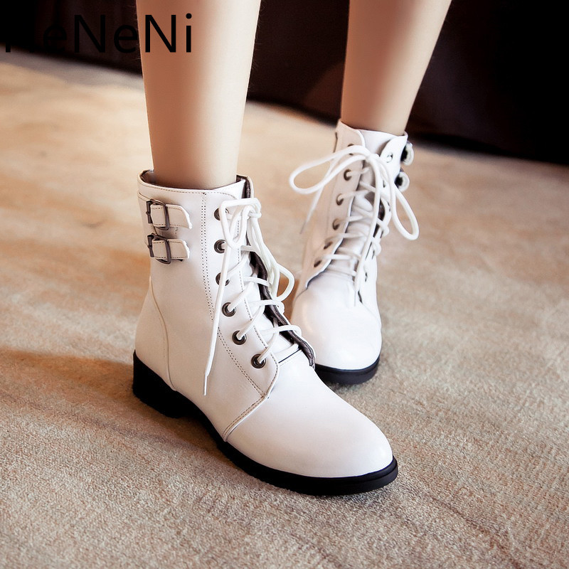 

New Mode Style Tornozelo Flats Round Foot Lace-up Leather PU Women's Shoes Boots Mujer Winter Boots34 43, Yalow
