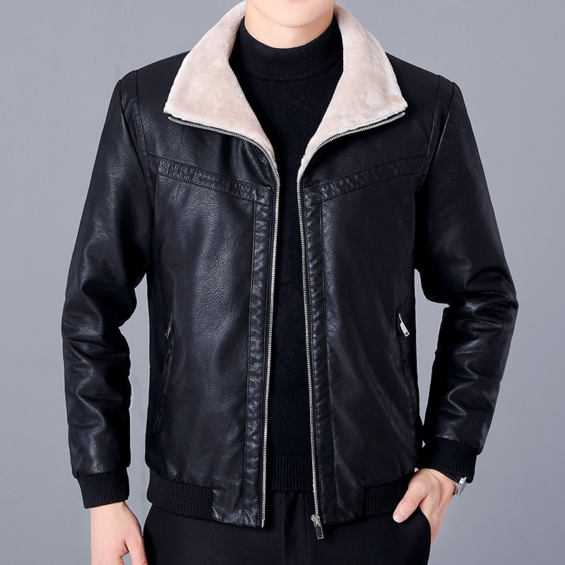 

Winter jacket of men Korean leather PU7R, Burgundy