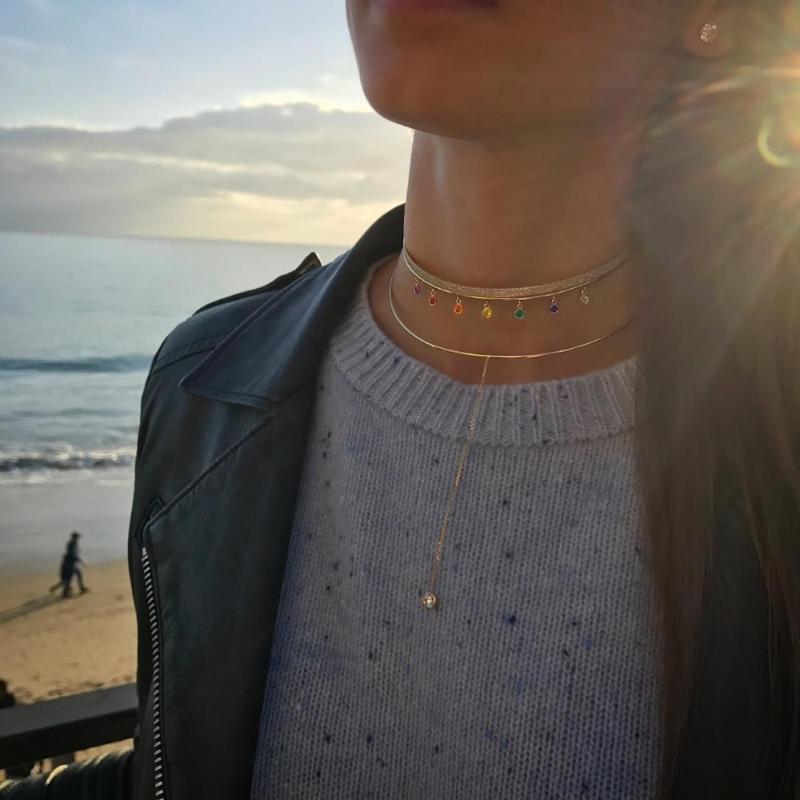 

2020 summer Gold color Torques collar necklace for women colorful cz drop charm gorgeous women fashion rainbow choker jewelry