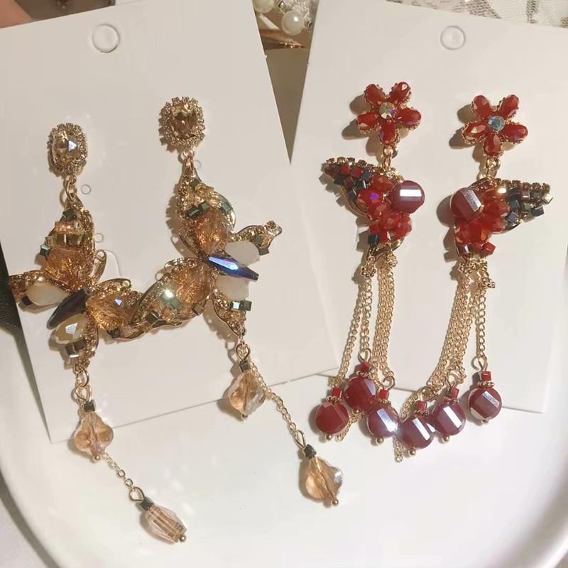 

Dangle & Chandelier Korean Big Colorful Flower Crystal Drop Earrings For Women Girls Fashion Temperament Party Jewelry