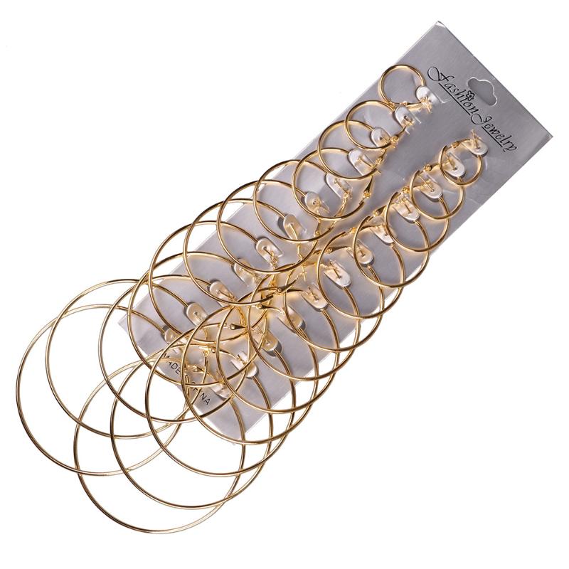 

12 Pairs Large Exaggerated Metal Round Earrings Hoops Personality All-match Earrings For Women Nightclub Party Jewelry